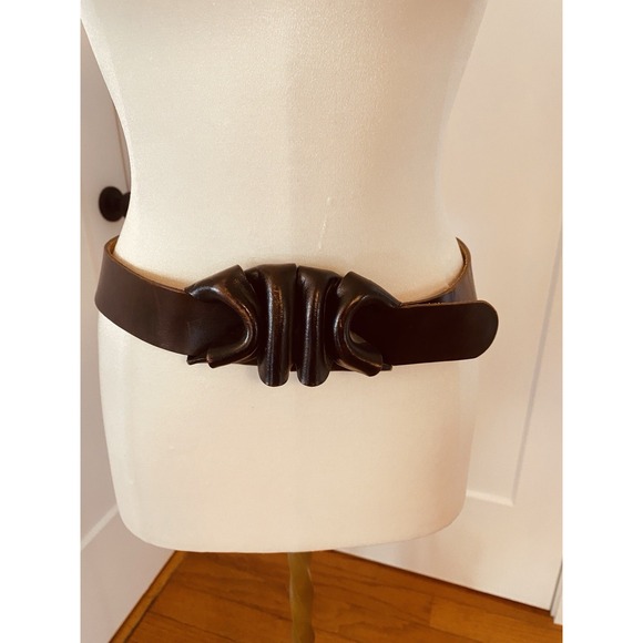 Vintage Anne Klein Calderon Knotted Brown Leather Wide Belt Medium